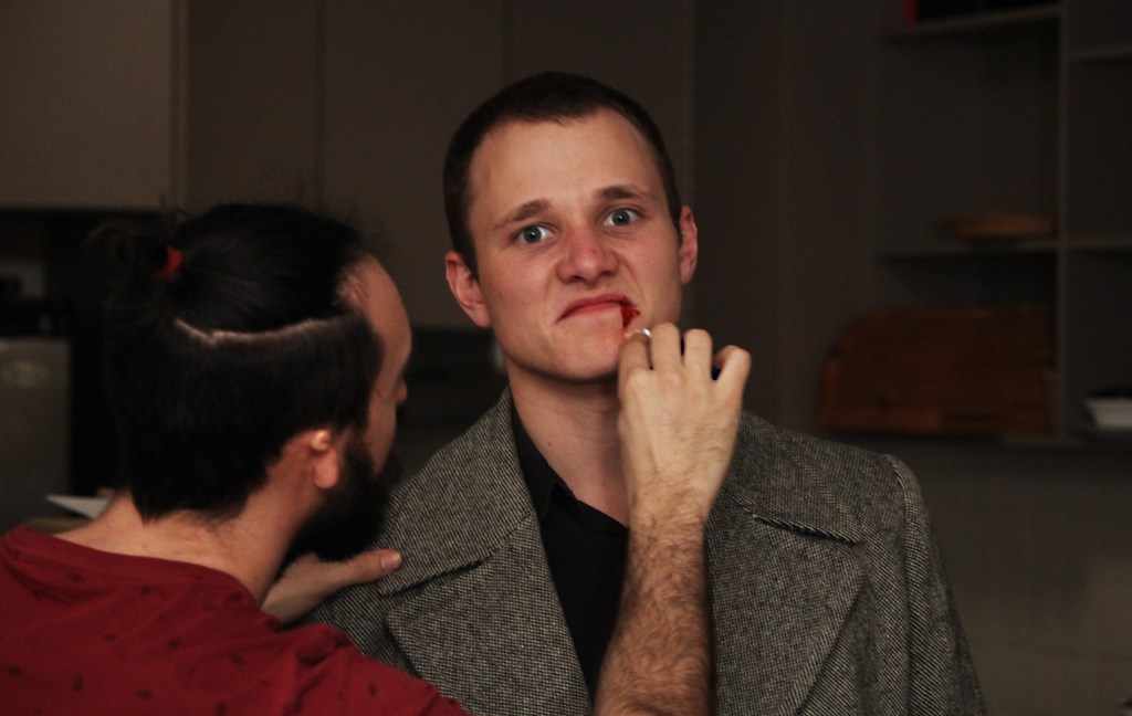 James 'Jim' McArthur getting his makeup done on set of The Agent Killer